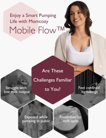 Momcozy Electric Breast Pump Portable Mobile Flow | M9, App Discreet Control Portable Breast Pump M9 24mm - 淺灰色 - 查看 4