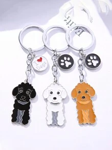 1 pièce Porte-clés mignon de dessin animé de caniche animal, accessoires de voiture de la Saint-Valentin, breloques de sac, décoration scolaire animale