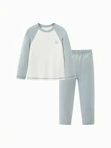 mini bala 男童女童内衣套装秋冬柔软保暖打底衣 - 灰藍 - 查看 1