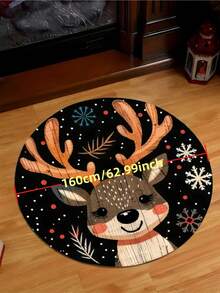 Christmas Elk & Deer Themed Area Rug - Anti-Slip, Stain Resistant, Machine Washable Carpet For Living Room, Bedroom, Laundry - Festive Home Decor Floor Mat, Christmas Decor - Black - View 4