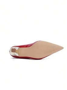 女士尖头闪亮金属高跟皮革性感高跟鞋，新款优雅派对时尚细高跟鞋 - 紅色 - 查看 7