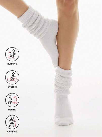 3 Pairs Women Autumn/Winter Warm Solid Color Slouch Socks, Yoga Socks, Indoor Floor Socks