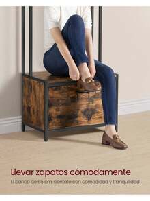 VASAGLE Perchero Zapatero, Perchero Recibidor, con Banco Zapatero, 9 Ganchos, Estante Superior, Pasillo Dormitorio Salón, Estilo Industrial, Marrón Rústico y Negro, Regalo de Navidad - Marrón - Ver 5