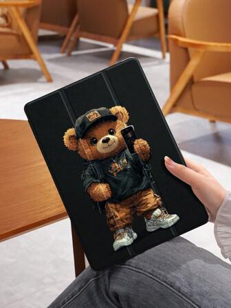 1pc Cute Bear Pattern Tablet Protective Cover, Compatible With IPad 10.2", IPad Pro 11" 2021/2020/10th Gen, IPad Mini 4/5/6, Galaxy Tab A8 10.5" 2022, MatePad 10.4"/Tab, Pencil Slot, Anti-Fall, Tablet Stand Protective Case, Support Auto Sleep/Wake