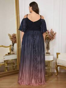 Plus Size Gradient Sequin Embellished Open Shoulder Cami Dress Elegant Prom Semi Formal Wedding Guest Dress, For Birthday, Graduation, Homecoming