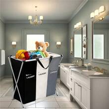 Upgrade Foldable 3-Section Laundry Hamper Basket With Sturdy Aluminum Frame For Organizing Dark, Light, And Color Clothes - Grey - View 2