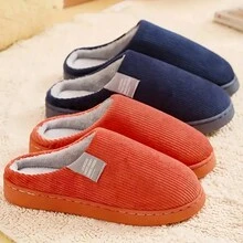 情侣冬季毛绒内衬保暖拖鞋，厚防滑底家居女士室内毛毛拖鞋和男士家居拖鞋，适合春秋冬季， - 藏蓝色 - 查看 3