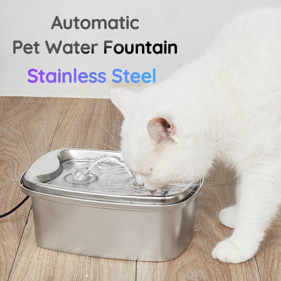 1pc Automatic Pet Water Fountain Stainless Steel, 61oz/1.8L Dogs/Cats