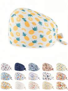 1 件女士涤纶花卉、动物、水果印花工作帽/护士帽，抗菌防尘，带吸汗衬里，弹性可调，适合医生和护士等医务人员