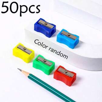 50pcs New Upgraded Single Hole Small Cube Pencil Sharpener, Manual Plastic Rotation Pencil Sharpener For School Supplies, Stationery Gift [Pencil Sharpener Color Random] Back To School