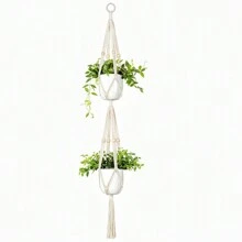 1PC Hand Woven Three-Layer Rope Decorative Plant Mesh Bag, Macrame Plant Hanger, Indoor Hanging Planter Basket Holder With Wood Beads, Decorative Flower Pot Holder With Tassels