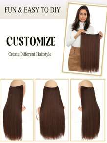 无夹 Fshine 隐形线接发 巧克力棕色至黑色隐形线假发夹发带透明鱼线自然长发直波浪一体式 20-32 英寸 - 鏽棕色 - 查看 7