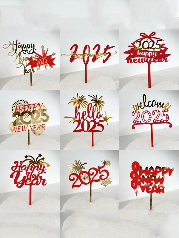 1pc 2025 New Year Acrylic Cake Decoration Happy New Year Party Cake Plug-In