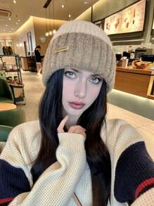 1 件时尚双色针织帽，男女通用，时尚金属标志设计，防风保暖，适合滑雪、散步和秋冬季日常使用 - MM1351 - 查看 12