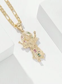 1 pieza Collar colgante de Jesucristo 3D con incrustaciones de cobre de lujo, colorido zirconio, mejor regalo deseado, adecuado para parejas, amigos, novias, uso diario/festivo y oración