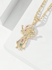 1 pieza Collar colgante de Jesucristo 3D con incrustaciones de cobre de lujo, colorido zirconio, mejor regalo deseado, adecuado para parejas, amigos, novias, uso diario/festivo y oración