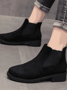 Thick-Soled  Boots, British Style Suede Ankle Boots, Simple & Versatile Short Boots For Women - Black Suede - View 4