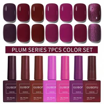 7Pcs/Set Gel Nail Polish Set Fall Shine Finish Semi Permanent Glitter Sequins Nail Polish Set Kit Soak Off Uv Varnish Nail Art For Manicure Nail Design Solid Color One Bottle 15ml