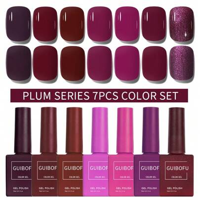 7pcs Gel Nail Polish Set, Autumn Glitter Soak Off UV Nail Polish Kit, Removable Nail Art Design, Solid Color, 15ml/Bottle