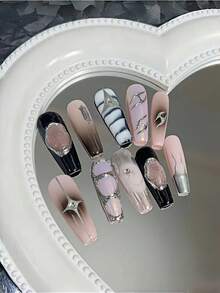 10 miếng/bộ dài hình thang màu hồng thiết kế chiến binh gradient cực quang làm bằng tay, kiểu dáng làm trắng sang trọng cao cấp, thích hợp để sử dụng hàng ngày - Nhiều màu - Xem 2