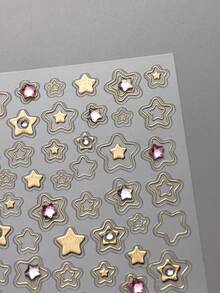 2 件装金色银色星星 5D 粉色透明水钻指甲贴纸 适合女士和女孩 奢华指甲装饰 - 彩色 - 查看 11