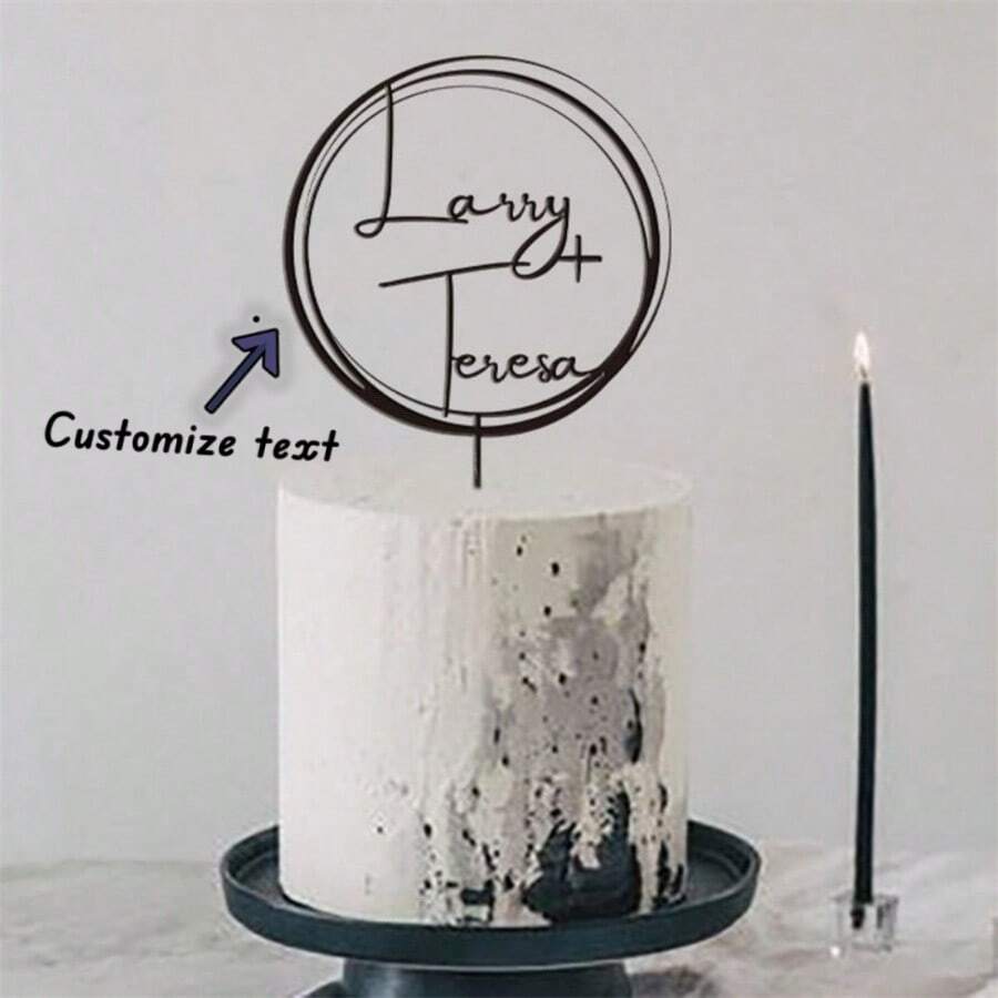 1 Pc Personalized Wedding Cake Topper With Date And Heart Gamer Set Happy Birthday Sign, Custom Couples Script Cake Topper For Weddings For Parties Unique Baking Accessory, Gift For Family And Friends Halloween And Christmas