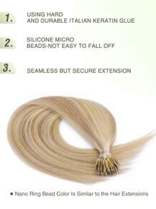 12-22 Inch Nano Ring Real Human Hair Extensions, Smooth Straight Remy Human Hair, Nano Bead Hair Weft, Nano Tip Hair Extensions, For Women - S18/613 - View 6