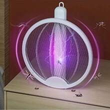 2 In 1 Foldable Electric Mosquito Repeller, Fly Killer Bug Zapper, Mosquito Killer Lamp USB Rechargeable, Portable Racket Exterminator For Kitchen Garden Patio - White - View 2