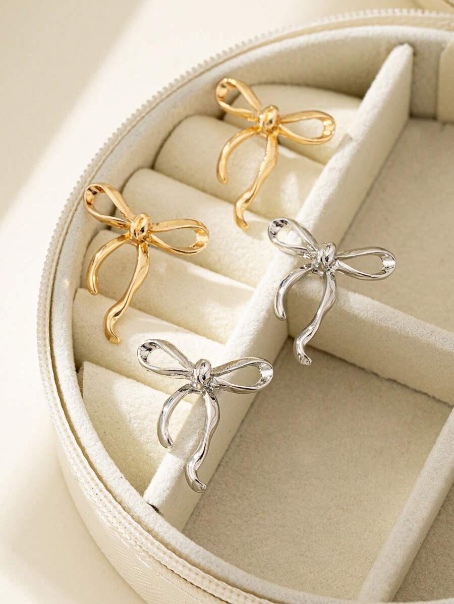 1 对奢华时尚精致百搭优雅别致蝴蝶耳钉女士 - 蝴蝶結耳釘 - 查看 1