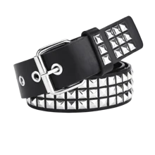 2024 新款方形珠铆钉腰带金属金字塔腰带女式朋克五金牛仔腰带 Y2K 腰带设计师腰带女士腰带夏季、秋季、万圣节 - 黑色 - 查看 6