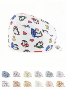 1 chiếc mũ y tá/mũ làm việc bằng chất liệu polyester in họa tiết hoa, động vật, trái cây và hoạt hình dành cho phụ nữ, có ốp lưng, khóa có thể điều chỉnh, chống vi khuẩn và chống bụi, thích hợp cho các chuyên gia y tế/làm đẹp/thú y - Nhiều màu - Xem 1