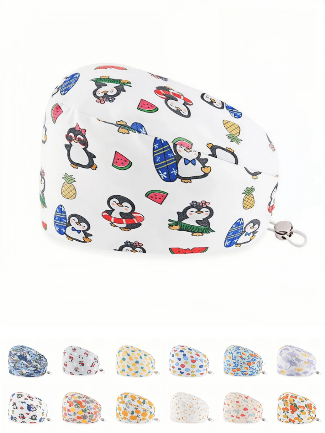 1 chiếc mũ y tá/mũ làm việc bằng chất liệu polyester in họa tiết hoa, động vật, trái cây và hoạt hình dành cho phụ nữ, có ốp lưng, khóa có thể điều chỉnh, chống vi khuẩn và chống bụi, thích hợp cho các chuyên gia y tế/làm đẹp/thú y - Nhiều màu - Xem 1