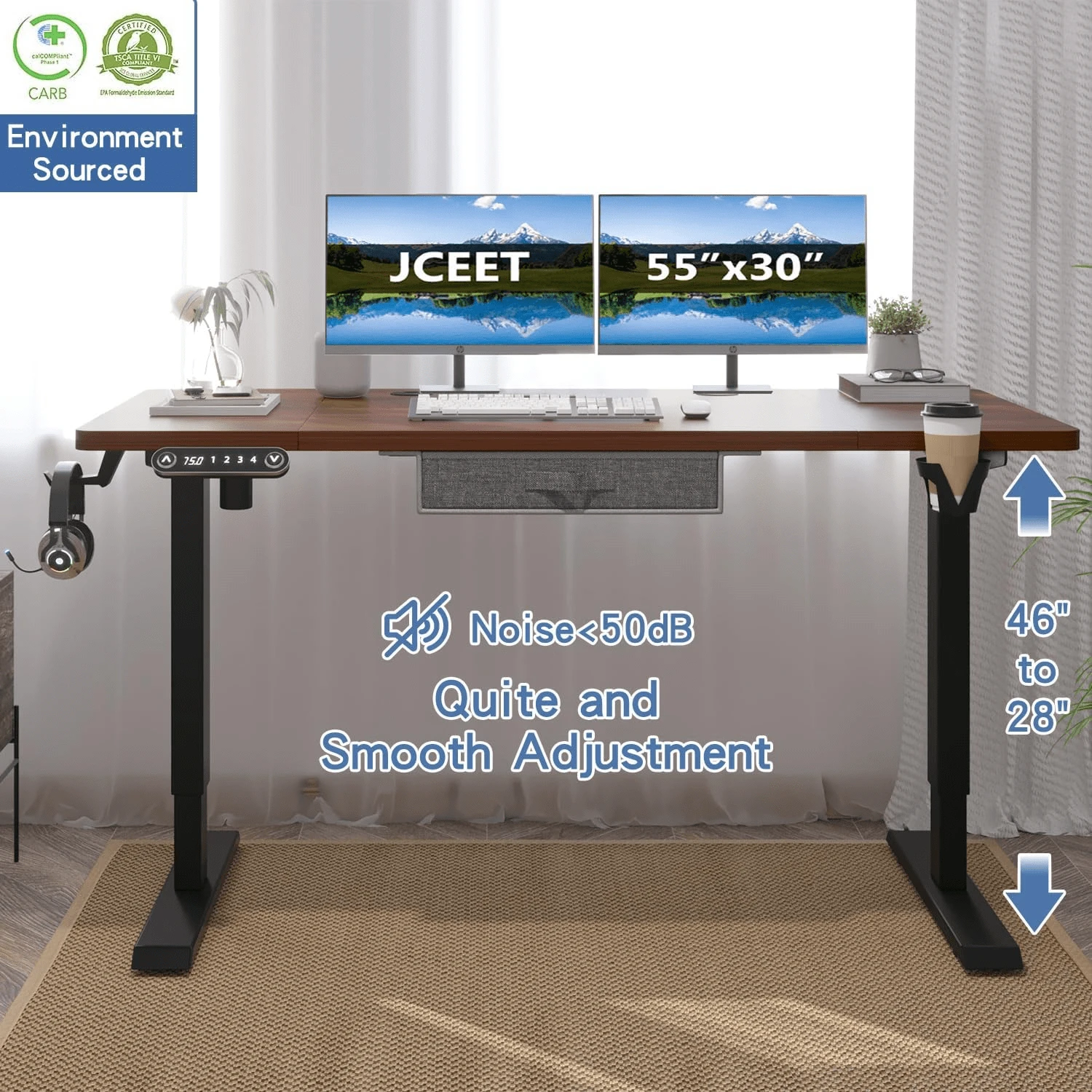 Electric Standing Desk With Drawer, 55x30 Inches Adjustable Height Sit