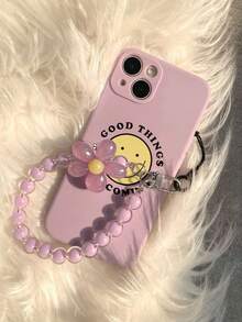 穿孔直边花卉印花彩色绘画带链防震手机壳兼容 Iphone 14 Pro Max、13、11、XR、7/8、Galaxy S24、A03s、A04、A12、A14、A22、A32、A52、A71、S20 FE、Redmi 9A、Note 10、Note 11、12 - 彩色 - 查看 2