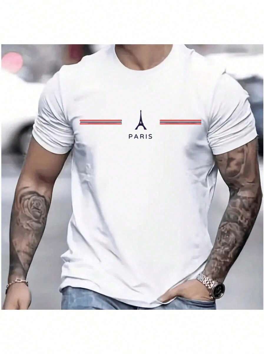 Men's T-Shirt Printed With Paris Tower - trắng - Xem 1