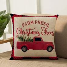 4pcs Christmas Tree, Deer, Red Truck, Letter Decorative Linen Print Pillowcases, Suitable For Home, Room, Bedroom, Garden, Living Room, Car, Sofa Decor, Fashionable, Comfortable And Soft (Pillow Insert Not Included)