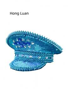 HongLuan 1 件闪亮彩虹色涤纶蒸汽朋克节水钻水手帽、海军帽、派对帽，适合所有季节、音乐节、成人派对、角色扮演、夜总会、游轮派对、化妆舞会 - 寶藍色 - 查看 3