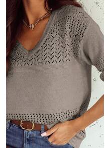 Women's Casual Vacation Light Slim Long Sleeve Knitted V-Neck Pullover Sweater - Màu Tím - Xem 5