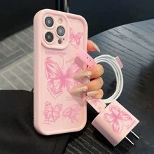 SUPER MOUSE 5pcs Pink Phone Case Mobile Phone Case Protective Cover Plus Charging Head Protective Cover Plus Data Line Protective Cover Plus Storage Rope Apple 13 14promax 15promax 11 14plus 15plus XSM 16 16plus 16pro 16promax Phone Case