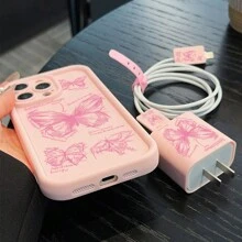 SUPER MOUSE 5pcs Pink Phone Case Mobile Phone Case Protective Cover Plus Charging Head Protective Cover Plus Data Line Protective Cover Plus Storage Rope Apple 13 14promax 15promax 11 14plus 15plus XSM 16 16plus 16pro 16promax Phone Case