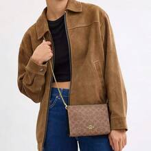 Coach Women's Slim One Shoulder Crossbody Bag, Small Size, Classic Canvas Material, Zipper Closure CW204 - Brown - View 2