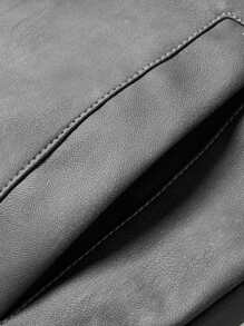 1pc Men's Leather Jacket, Motorcycle Biker Leather Jacket - Grey - View 5