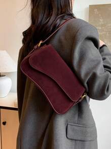 Túi đeo chéo da lộn nhỏ màu trơn phong cách Hàn Quốc thời trang mới, hợp thời trang & giản dị - Màu Đỏ Sâu - Xem 6