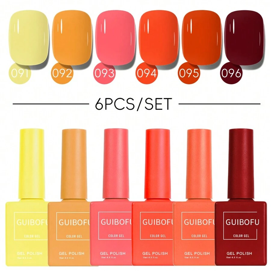 6Pcs/Set Gel Nail Polish Set Fall Shine Finish Semi Permanent Glitter Sequins Nail Polish Set Kit Soak Off Uv Varnish Nail Art For Manicure Nail Design Solid Color One Bottle 15ml - Nhiều màu - Xem 1