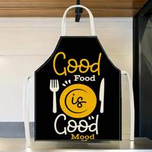 1 件简约图案亚麻围裙，创意趣味时尚印花，防水防油易清洗，适用于烹饪烘焙厨房，创意家居围裙，工作制服 - 彩色 - 查看 8