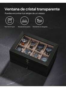 SONGMICS Cajas y organizadores de relojes Volver a la escuela Almacenamiento para dormitorio, Regalo de Navidad - Negro - Ver 5