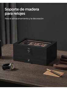 SONGMICS Cajas y organizadores de relojes Volver a la escuela Almacenamiento para dormitorio, Regalo de Navidad - Negro - Ver 4