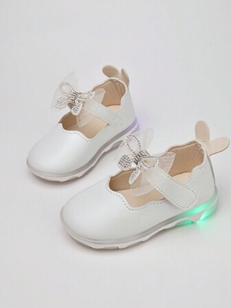 Girls Fashion Cute Solid Soft Bottom Flat Shoes With Lights, Slip-On Mary Janes, Comfortable & Anti-Slip, Suitable For Spring & Summer