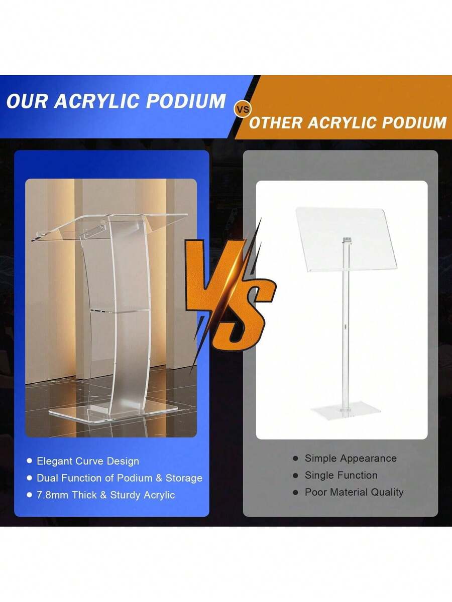 Acrylic Clear Podium Plexiglass Pulpit School Conference Curve Lectern