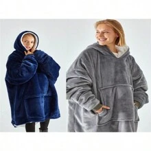 1pc Solid Color Hooded Blanket With Sleeves, Thick Colorful Fleece Snuggie TV Blanket With Sleeves, Outdoor Warm Robe Blanket, Adult Wearable Blanket - Multicolor - View 5